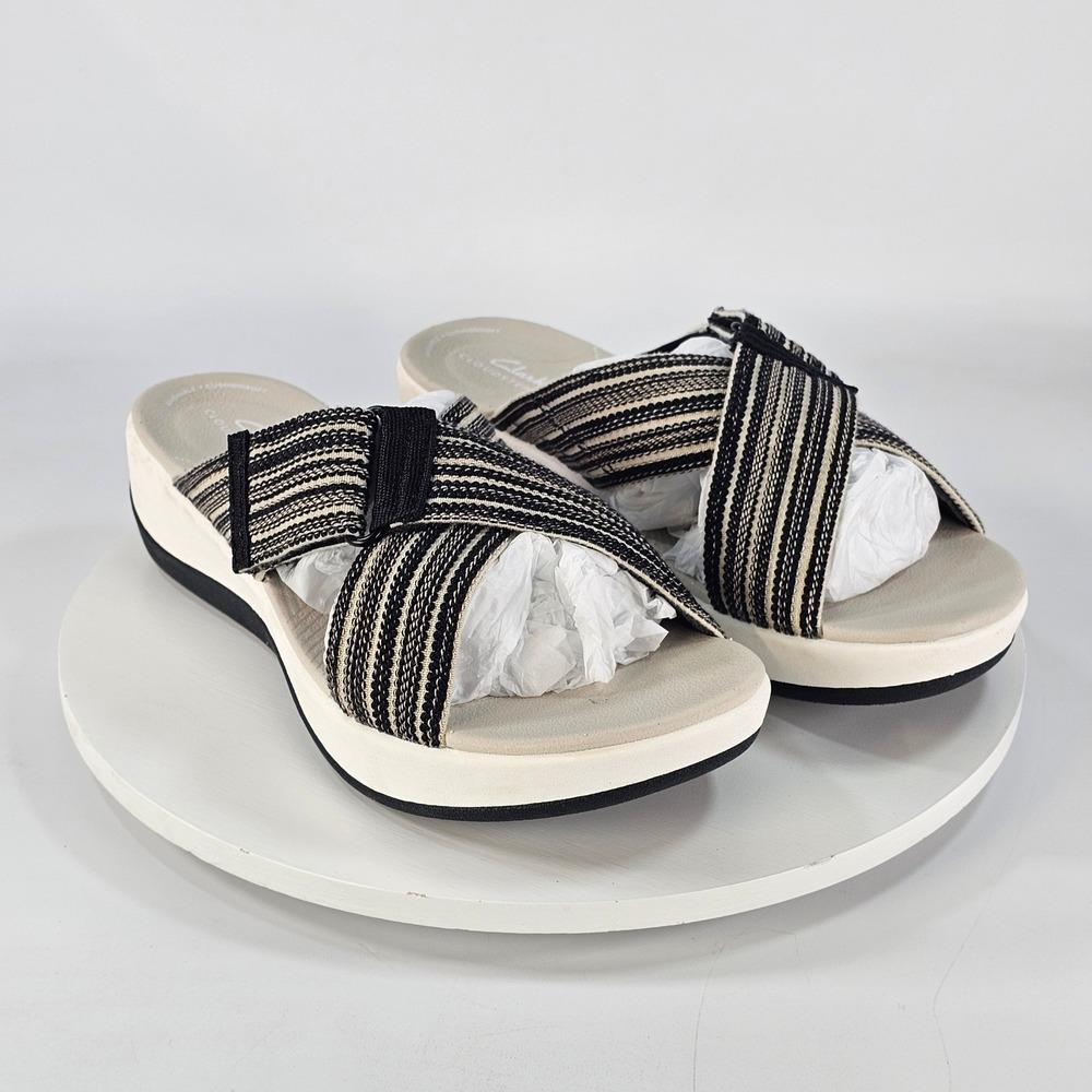 Clarks Cloudsteppers Arla Kaylie Black Striped Slide Sandals 9.5 261771884070